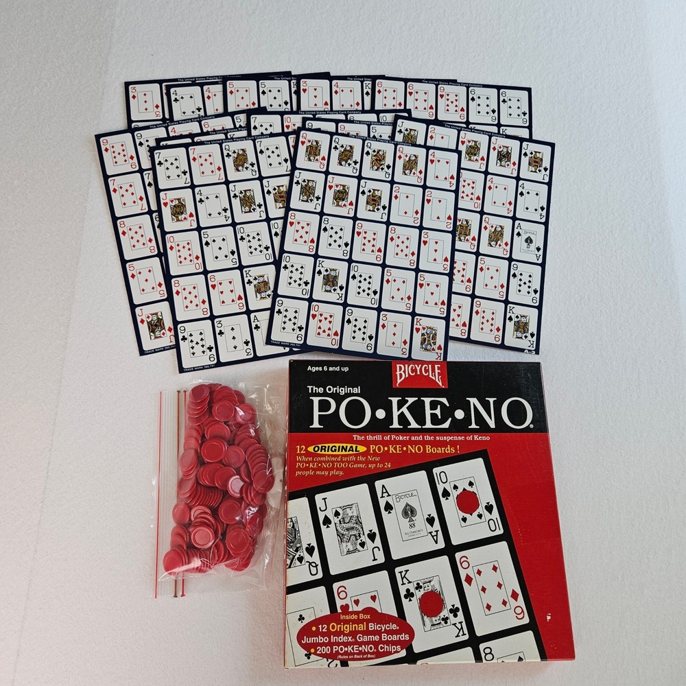 Bicycle The Original Po-Ke-No Game 12 Jumbo Index Boards With Chips Good Cond.